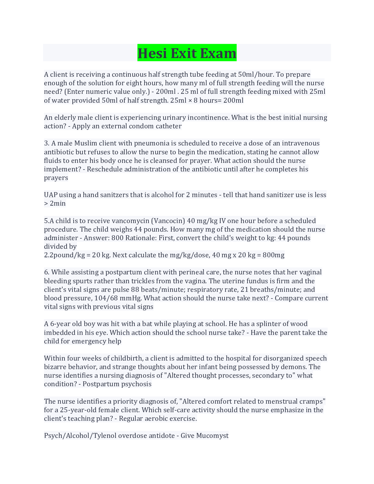 Preview image of Hesi Exit Exam document